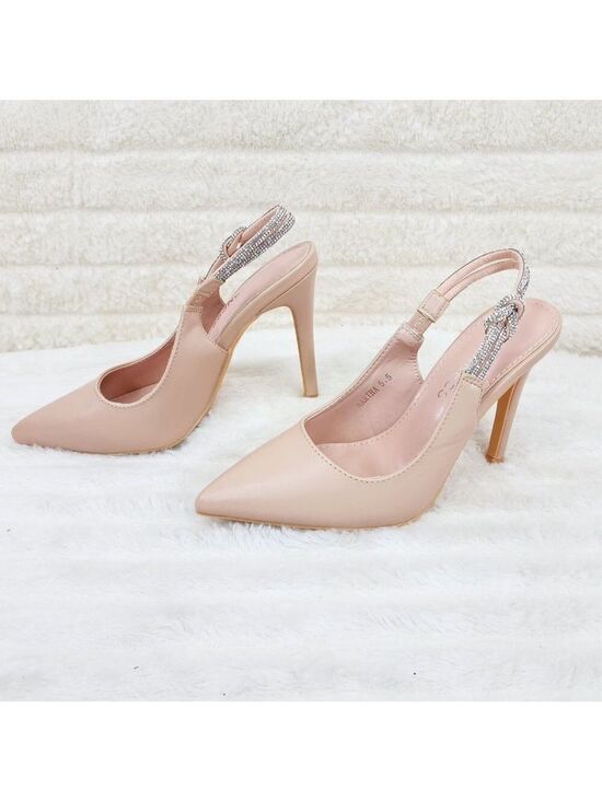 Berness Shoes - Mesmerized Nude High Heel Stiletto Sandals Knotted Rhinestone Slingback Sandals